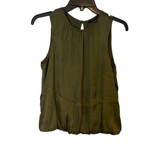 Banana Republic Sleeveless Blouse Womens Small Petite Bubble Hem Open Back Olive